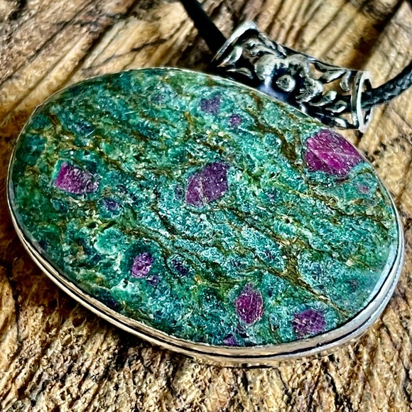 Deep Green Ruby Fuchsite Pendant 1 1/2”x 1 1/2” - Picture 11 of 15